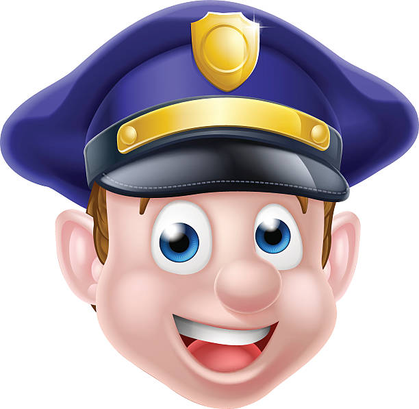 kreskówka twarz policeman - humor badge blue crime stock illustrations