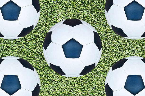 istock Soccer balls on green grass. 484291771