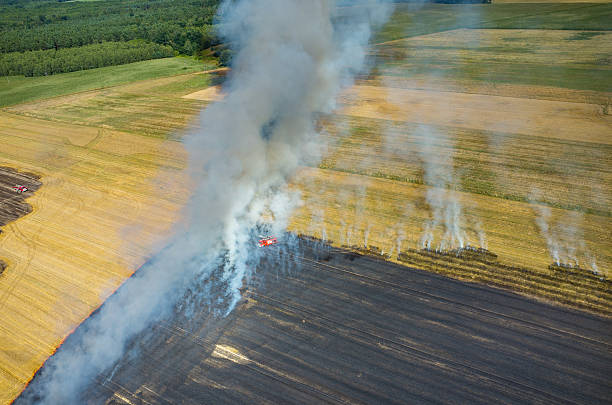 istock Fireman truck working on the field on fire 484293054