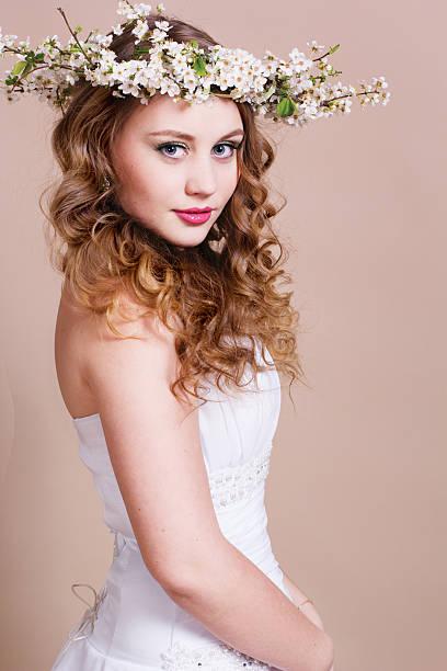 istock Beautiful bride with cherry wreath 484295503