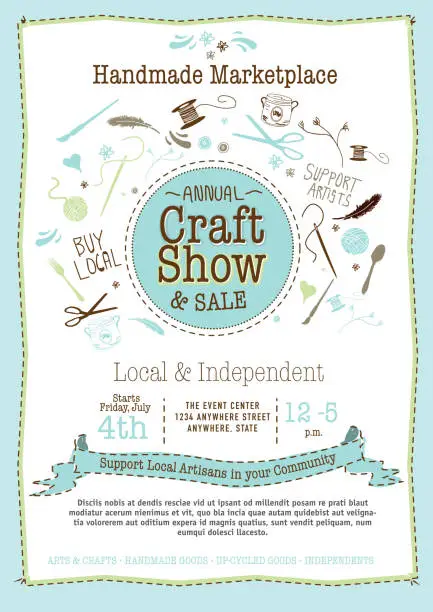 Vector illustration of Light blue Craft show and sale poster design template