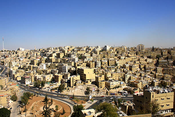 Elevated View of the City from the Citadel, Amman, Jordan stock photo