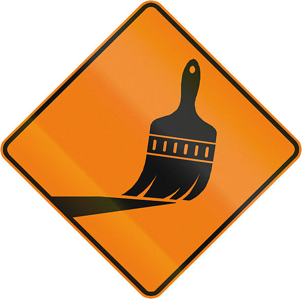 Road Marking in Canada Temporary/Works road sign in Quebec, Canada - Road marking. freshly painted road markings stock pictures, royalty-free photos & images