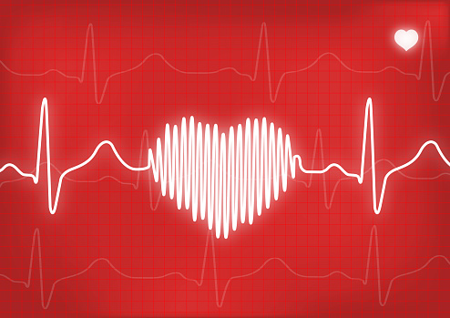 Electrocardiogram forming a heart on a computer screen