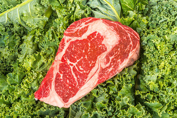 Beef rib eye on the salad leafs