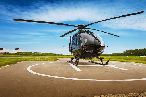 Helicopter parked at the helipad