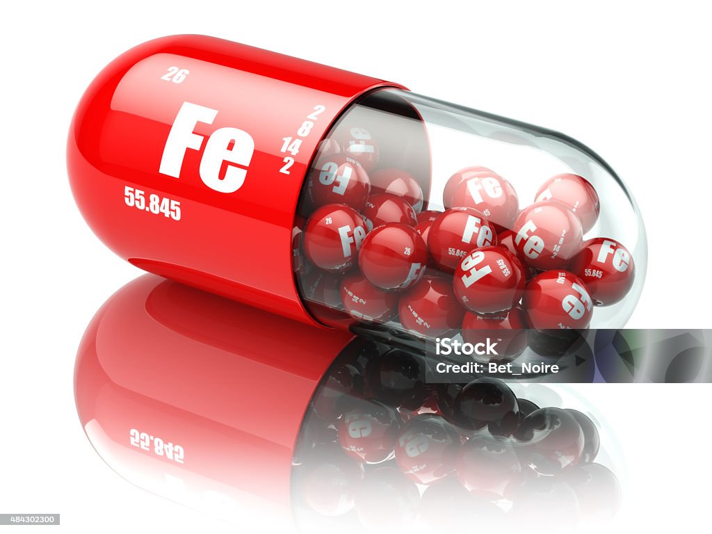 Pills with iron FE element Dietary supplements. Vitamin capsules Pills with iron FE element Dietary supplements. Vitamin capsules. 3d Capsule - Medicine Stock Photo