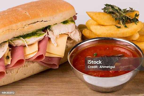 Sandwich With Salami Stock Photo - Download Image Now - 2015, Bread, Cheddar Cheese