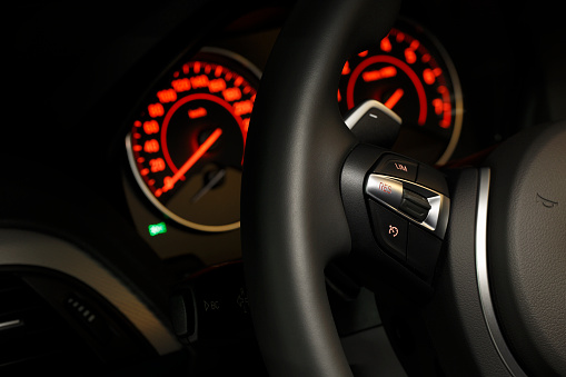 Modern car interior detail. shot with very shallow depth of field , Macro photography