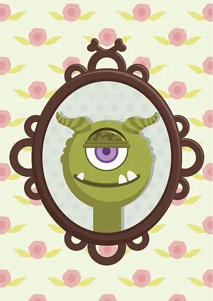 Vector illustration of Cute monster in the frame.