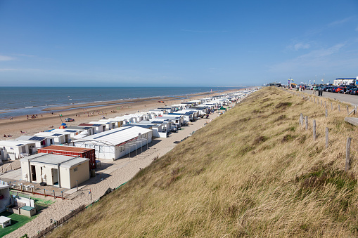 Zandvoort, Netherlands - August 7, 2015:  View over the beach and trailer park near Zandvoort, North Holland, The Netherlands