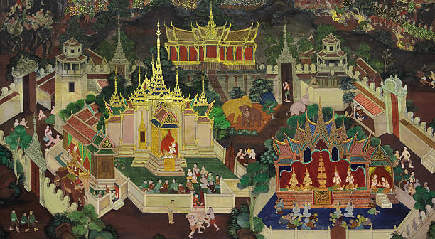 istock Thai mural painting on temple wall 484315680