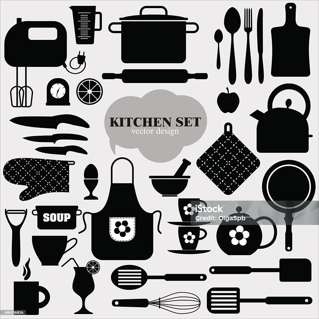 Kitchen icons set of tools Kitchen icons set of tools.Vector backround. Oven Mitt stock vector