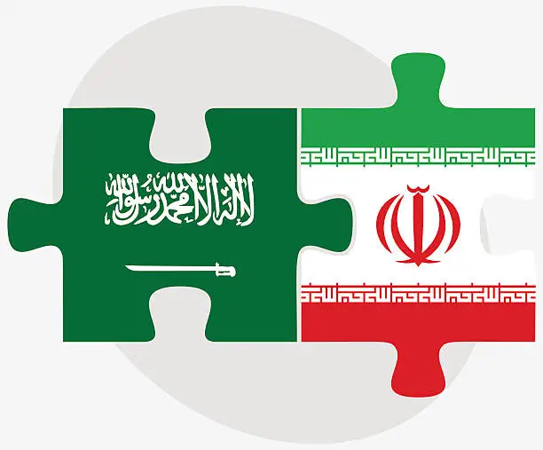 Vector illustration of Saudi Arabia and Iran Flags