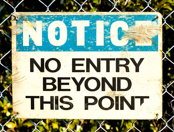istock Very Old Sign - Notice No Entry Beyond this Point 484325457