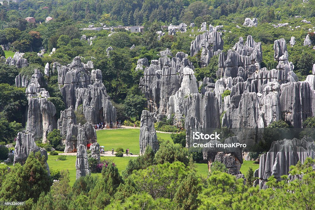 Stone forest national park in Yunnan province limestone Stone forest a UNESCO World Heritage Sites, Kunming Yunnan China. Aerial View Stock Photo
