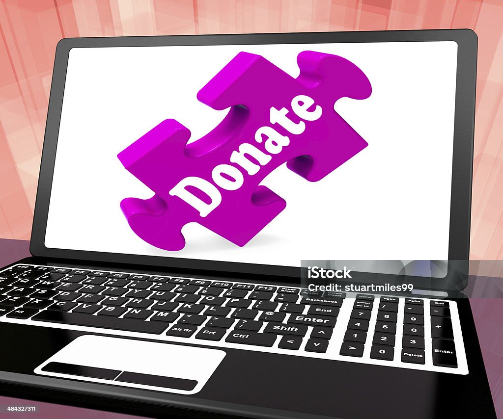 Donate Laptop Shows Charity Donating Donations And Fundraising Donate Laptop Showing Charity Donating Donations And Fundraising Blood Donation Stock Photo