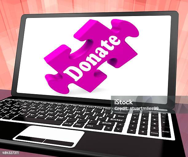 Donate Laptop Shows Charity Donating Donations And Fundraising Stock Photo - Download Image Now