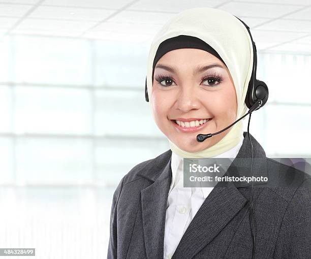 Beautiful Muslim Woman Customer Service Operator Stock Photo - Download Image Now - Adult, Asian and Indian Ethnicities, Beautiful People