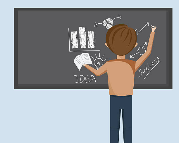 Man Writing On Black Board Stock Illustration - Download Image Now - 2015,  Adult, Adults Only - iStock