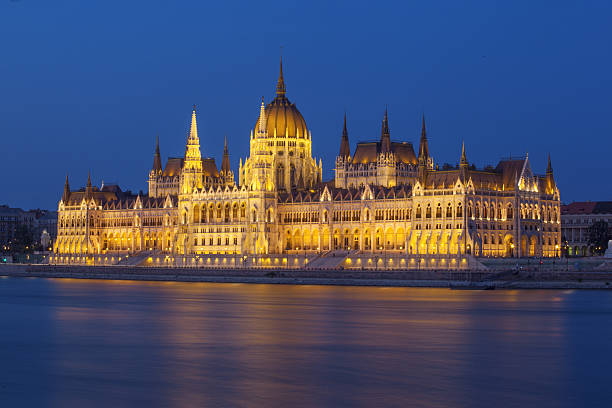 istock Budapest parliament with blue sky at night 484334438