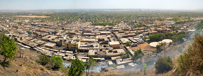 Aerial urban view of the city of Bamako in Mali during the day.