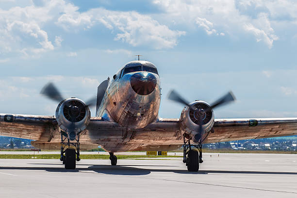 Dakota Douglas C 47 transport old plane boarded on the runway