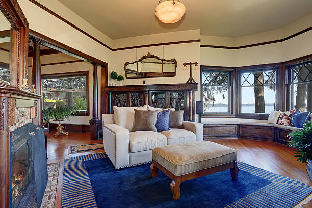 istock Authentic styled living room with royal blue rug. 484336170