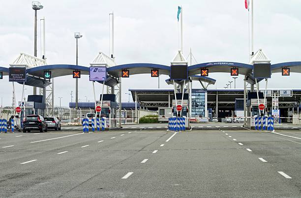 border control at port of Calais , France stock photo