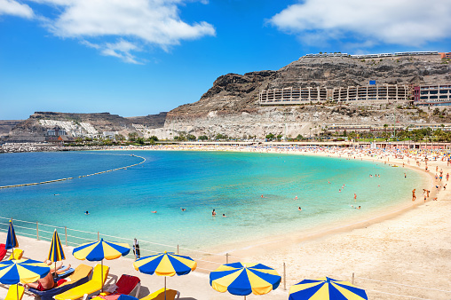 Playa de Amadores beach near Puerto Rico town. Gran Canaria, Canary Islands. Spain