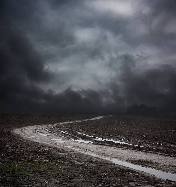 istock Dark Landscape with Dirty Road and Moody Sky 484341513