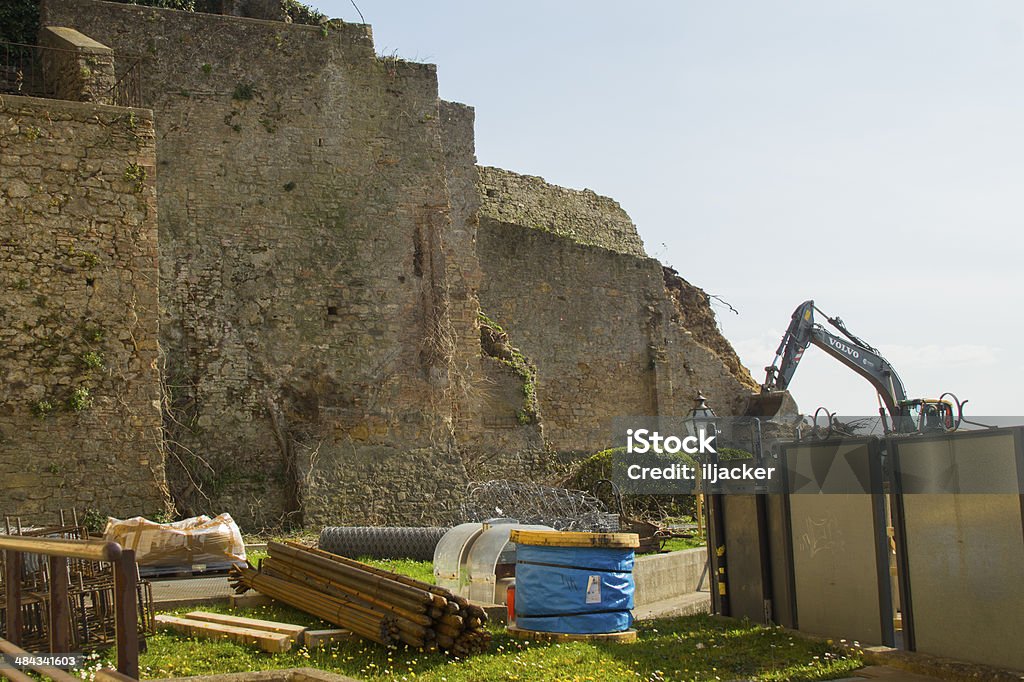 Tuscany, Volterra Walls destroyed the wall destroyed by the landslide. Architecture Stock Photo