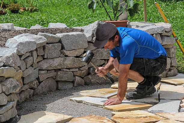 Paver in the garden with marble plates