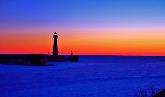 Sunrise at the Chief Wawatam Lighthouse in St  Ignace, Michigan.