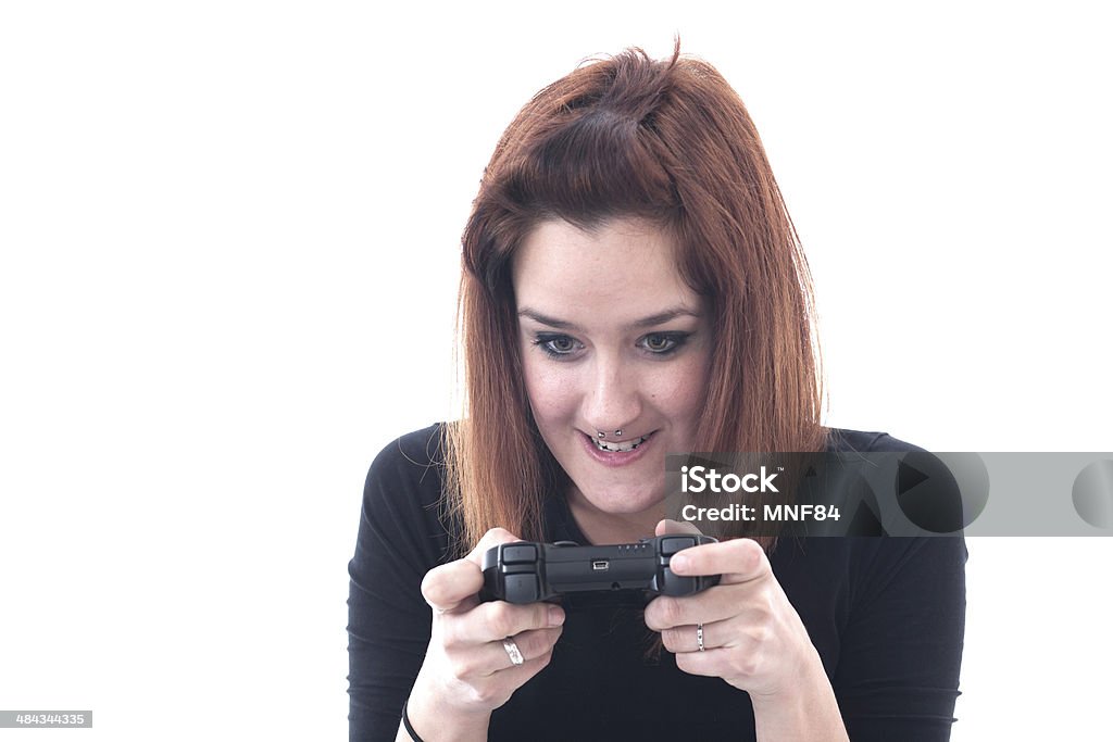 Addicted spielen Mädchen mit einer game controller - Lizenzfrei Anstrengung Stock-Foto