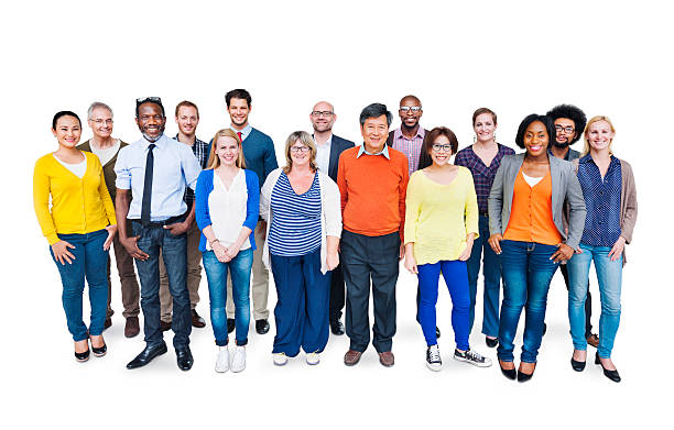 istock Group Of Happy Multi-Ethnic People Standing On A White Background 484348057