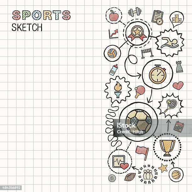 Sport Hand Draw Integrated Vector Sketch Icons Set On Paper Stock Illustration - Download Image Now