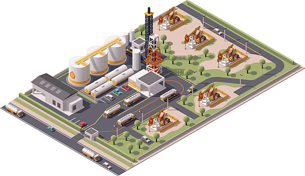 векторный icon изометрические oil field - oil pump oil oil well oil industry stock illustrations