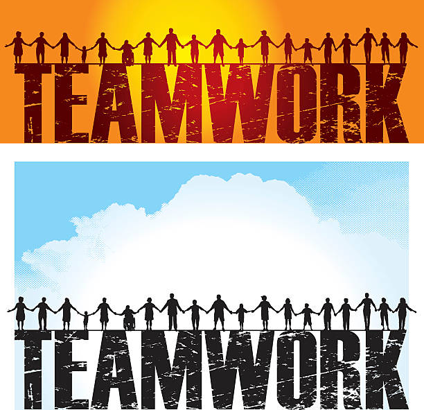 Teamwork - Holding Hands, Success Teamwork - Holding Hands, Success graphic. Tight graphic silhouette background of a line of people holding hands. Check out my “Holding Hands” light box for more. line of people holding hands stock illustrations