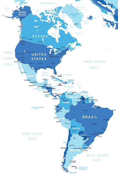 nord- und südamerika-karte-illustration - central america map belize honduras stock-grafiken, -clipart, -cartoons und -symbole