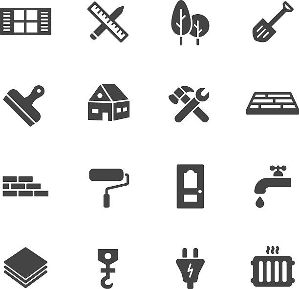 illustrazioni stock, clip art, cartoni animati e icone di tendenza di icone di costruzione - work tool symbol hammer repairing
