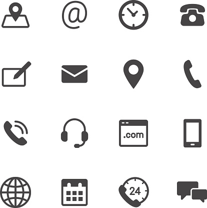 Contact us icons. Simple flat vector icons set on white background
