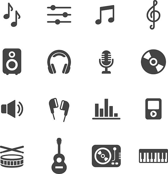 music icons - kulaklık seti ses ekipmanı illüstrasyonlar stock illustrations