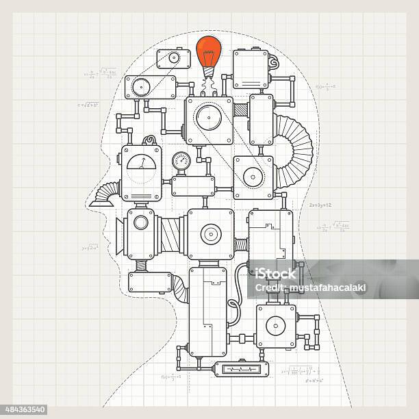Blueprint Of A Artifical Intelligence Machine Stock Illustration - Download Image Now - Intelligence, Robot, Medical Exam