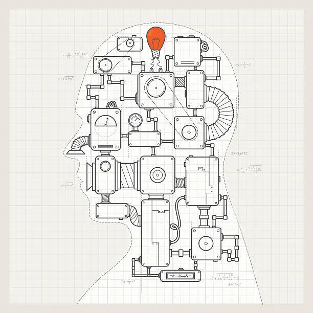 Vector illustration of Blueprint of a artifical intelligence machine