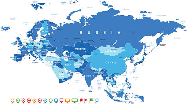 ilustrações, clipart, desenhos animados e ícones de eurasia-mapa e navegação ícones-ilustração - india map sri lanka pakistan