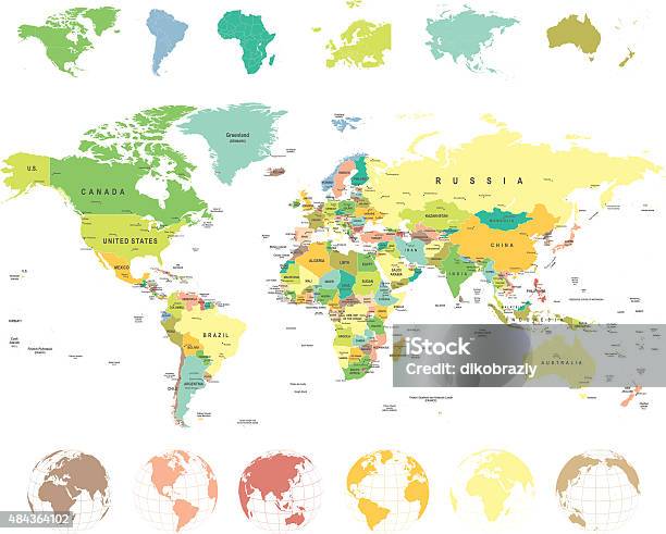 World Map And Globes Illustration Stock Illustration - Download Image Now - Brazil, Globe - Navigational Equipment, 2015