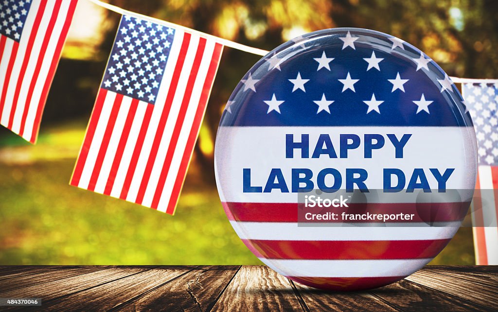 us-Logo-Knopf für labor day - Lizenzfrei Labor Day - Nordamerikanischer Feiertag Stock-Foto