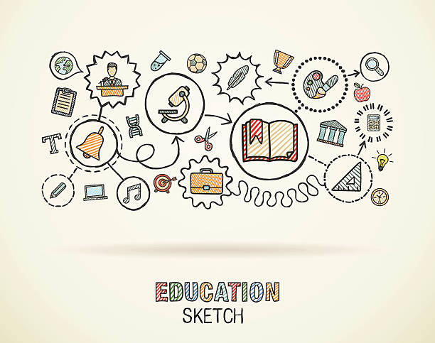 illustrations, cliparts, dessins animés et icônes de main dessiner doodle intégré l'éducation icônes ensemble. vecteur croquis de l'illustration. - professeur(e)