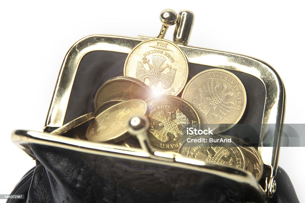 chinks in a leather purse metallic rouble and black leather purse Activity Stock Photo